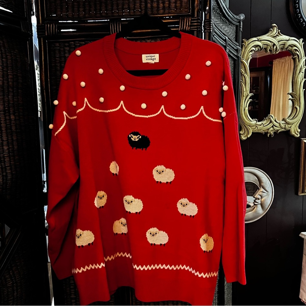 Unique Vintage Red Sheep Sweater